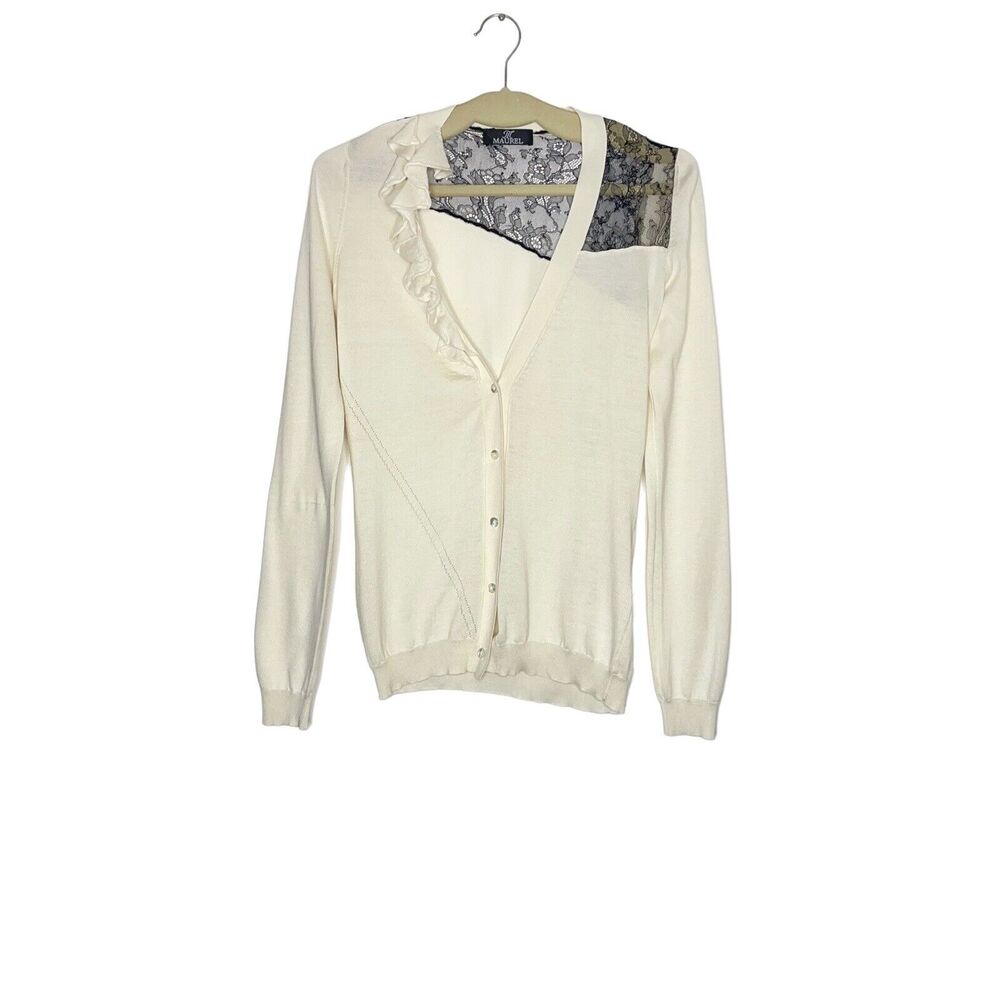 Maurel Ivory Silk Blend Cardigan Black Lace Made In Italy Women's Size Small